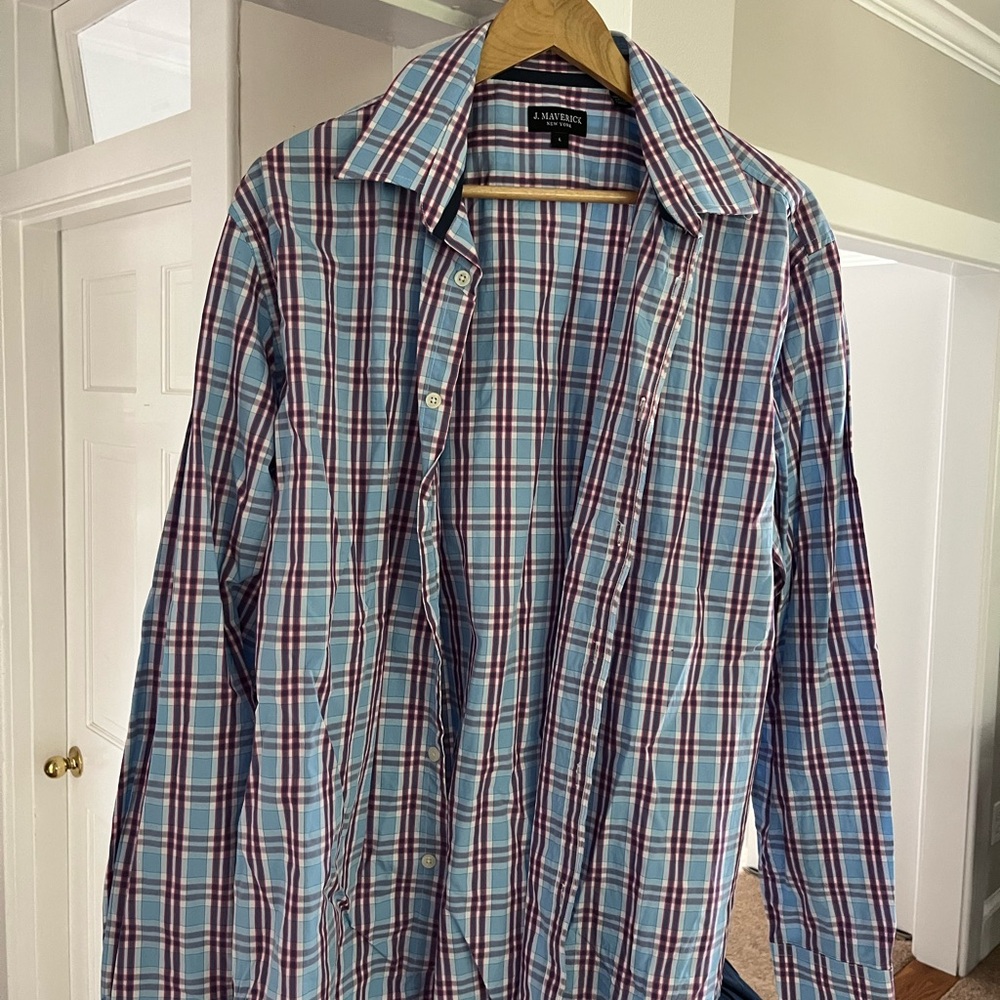 Casual Blue and Red Button Down Shirt